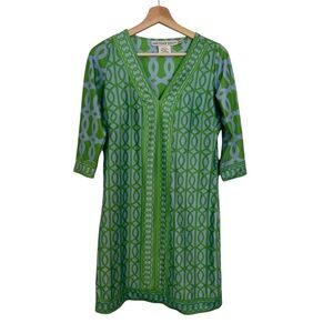 Gretchen Scott Loop De Lu Split‎ Neck Jersey Dress Blue Green XS $150
